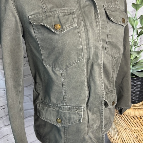 Sky and Sparrow military utility hidden zip army green pocket collar jacket XS - Picture 2 of 10